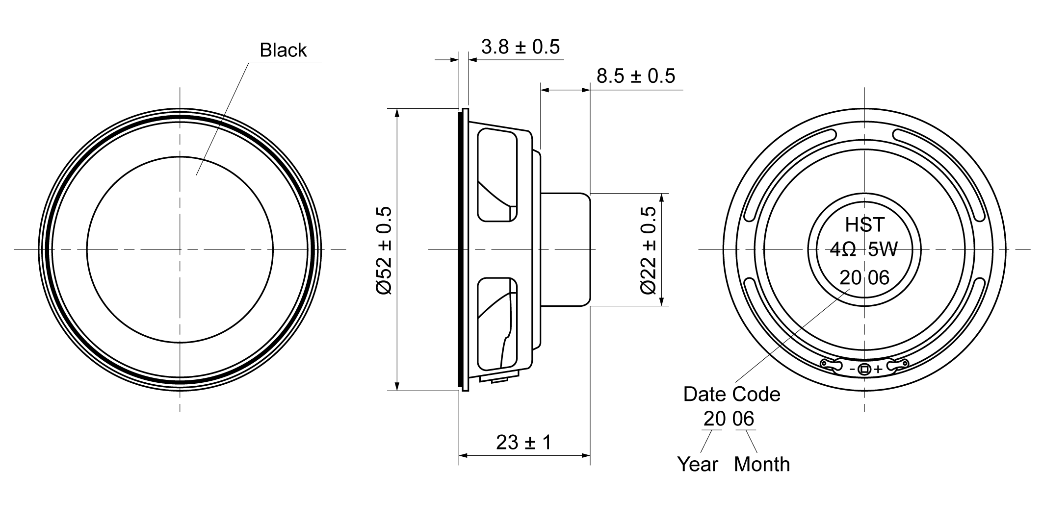 MIU52R-23H5.0W4 Mechanical Drawing